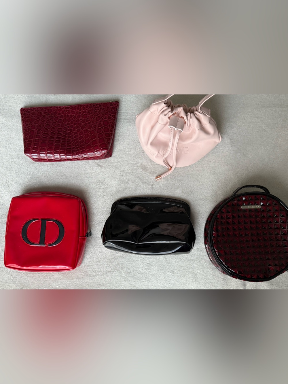 Bundle of 5 Luxury Brand Cosmetic Bags (Dior, Lancôme, Shiseido)